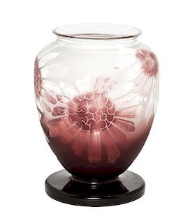 A Le Verre Francais Cameo Glass Vase, Height 5 3/4 inches.