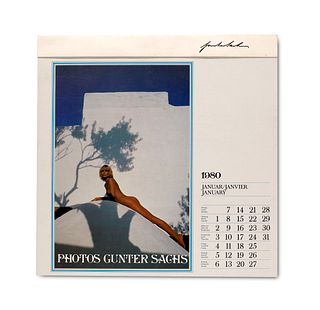 Sachs, Gunter 1980. Photos Gunter Sachs. Signierter Kalender mit 12 farbphotogr. Abb. Ca. 36 x 24 cm (43 x 43 cm). Kehl am Rhein, Swan, (1979).