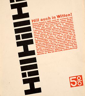 Stankowski, Anton Hill auch in Witten! Werbeplakat mit Offsetlithographie. (1929). Blattmaße 25,1 x 22,4 cm.