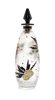 An Andre Delatte Cameo and Enameled Glass Bottle, Height 8 1/4 inches.