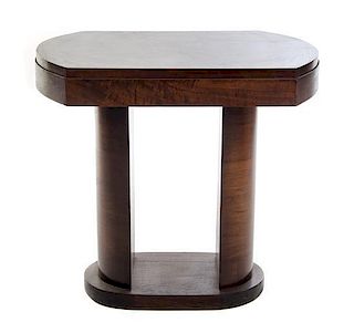 An Art Deco Mahogany Pedestal Table, Height 25 7/8 x width 27 1/2 x depth 27 1/2 inches.