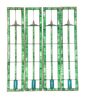 * Four American Arts and Crafts Leaded Glass Panels, Height 57 x width 11 1/2 inches.