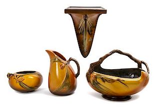 * Four Roseville Pottery Articles, Width of first 13 1/8 inches.