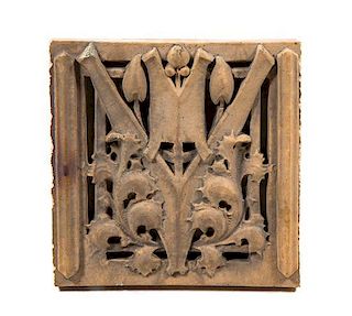 A Midland Terracotta Panel, from the Oliver P. Morton School, Height 13 1/2 x width 13 1/2 inches.