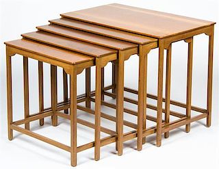 * A Set of Five Teak Nesting Tables, Height of tallest 20 1/2 x width 26 1/4 x depth 15 3/4 inches.