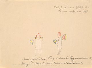 o.T. (Zwei Engel). Illustrationsentwurf zu Gerhart Hauptmanns "Hanneles Himmelfahrt". Um 1894. Graphit und Pastell auf chamoisfarbenem geripptem Papie