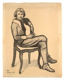 Porträt von Gehart Hauptmanns Sohn Benvenuto. Weimar, 1912. Kohle auf chamoisfarbenem Papier. 55 x 43 cm. Monogrammiert, datiert und lokalisiert. Punk