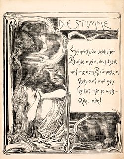 Die Stimme. Illustrationsentwurf zu Gerhart Hauptmanns "Die versunkene Glocke". Um 1897. Federzeichnung auf festem Papier. 25 x 21 cm (29 x 22,5 cm). 