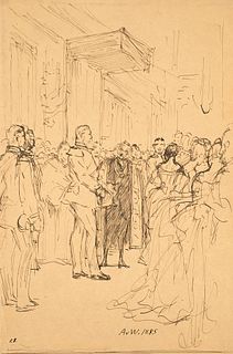 von Werner, Anton Alexander Vorstudie zu dem Gemälde "Kaiser Friedrich als Kronprinz auf dem Hofball 1878". 1885. Federzeichnung auf Papier. 31,5 x 21