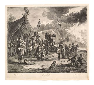Wouverman (nach), Philips Reitersoldaten vor einem Zelt. Gest. von Johannes Visscher. Amsterdam, Dancker Danckerts, um 1670. Kupferstich und Radierung
