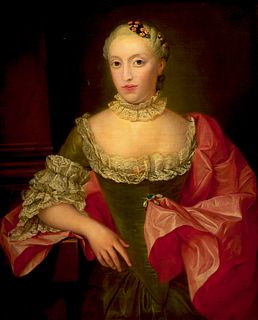 Fournier, Jean Portrait einer Dame mit Saphir-Perlen-Brosche. 1753. Öl auf Leinwand. 82,3 x 65,2 cm. Signiert und datiert. Im vergoldeten Prunkrahmen 