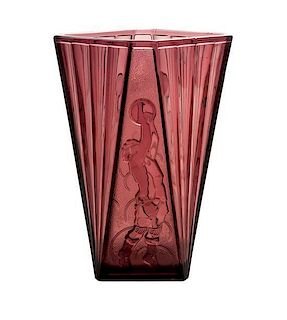 A Val St. Lambert Molded and Frosted Glass Vase, Basketteur, Height 8 7/8 inches.