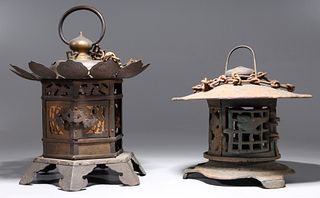 Two Antique Japanese Metal Lamps