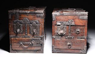 Two Antique Japanese Wooden Chests