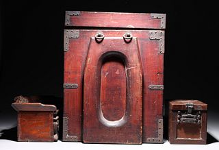 Three Antique Japanese Wooden Boxes