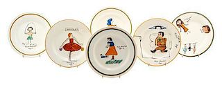 Six Joan Shorter Pottery Plates, for A.J. Wilkinson, Diameter 7 inches.