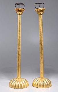Japanese Antique Gilt Wood Candlesticks