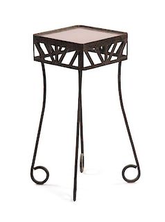A French Art Deco Wrought Iron Occasional Table, Height 26 7/8 x width 12 x depth 12 inches.