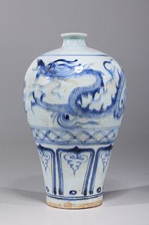 Chinese Blue & White Porcelain Meiping Vase
