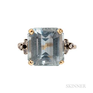 14kt Gold, Blue Topaz, and Diamond Ring