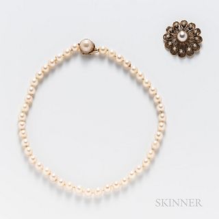 Two Pieces of 14kt Gold and Cultured Pearl Jewelry
