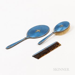 Three-piece Silver and Guilloche Vanity Set