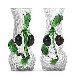 Two Austrian Iridescent Glass Vases, attributed to Kralik, Height 6 3/8 inches.