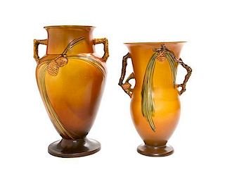 * Two Roseville Pottery Vases, Height of tallest 14 1/4 inches.