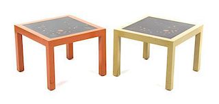 * Two Dunbar Polychromed and Ebonized Occasional Tables, Height 15 /18 x width 20 1/18 x depth 20 1/8 inches.