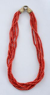 Six-Strand Coral Bead Necklace