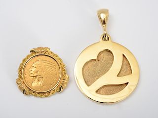 14k Gold Pendant by Andrew, and a 14k Gold Pin