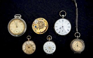 Miscellaneous Group of Six Metal Pocket Watches