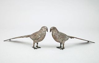 Pair of Silvered Metal Figures of Pheasants