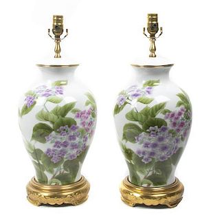 A Pair of Continental Porcelain Covered Vases, Marbo, Height 14 1/2 inches.