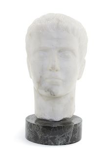 A Continental Carved Marble Bust, Height overall 13 1/4 inches.
