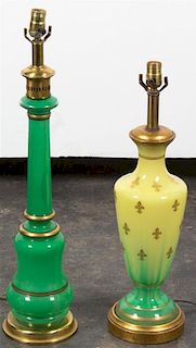 A Continental Opaline Glass Table Lamp, Height of tallest 29 inches.
