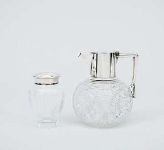 English Silver-Mounted Cut-Glass Jug and an English Small Vase
