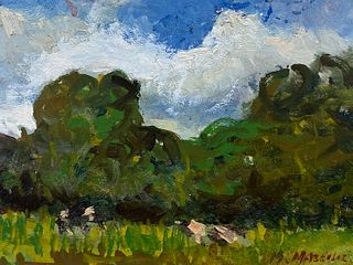 FRENCH IMPRESSIONIST OIL - PASTORAL LANDSCAPE LUSH GREEN FIELDS