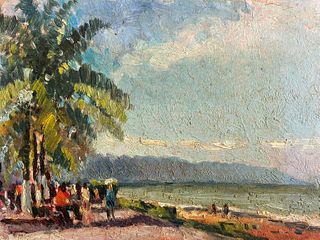 MAURICE MAZEILIE - FRENCH IMPRESSIONIST SIGNED OIL - FIGURES ON SEA PROMENADE Status:
