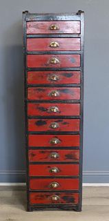Late 19th C Chinese 12 Drawer Lacquered Chest.