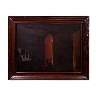 LOTE CON PRECIOS DE RECUPERACIÓN.  A LA MANERA DE HORACE VERNET. (Francia. 1789 - 1863)  Vista Nocturna de Calle. Óleo sobre tela.