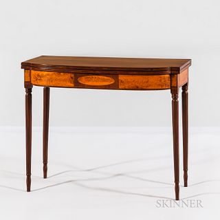 Federal Mahogany and Wavy Birch Inlaid Elliptical Front Card Table