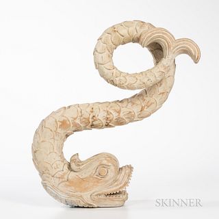 Carved and White-painted Sea Serpent/Dolphin