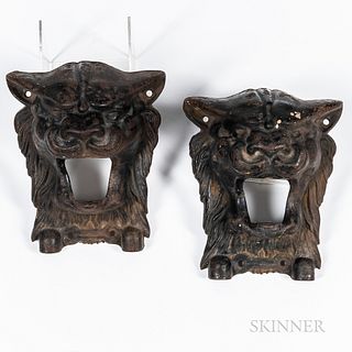 Two Cast Iron Architectural Lion Fittings