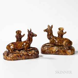 Pair of Bennington Recumbent Deer Figures