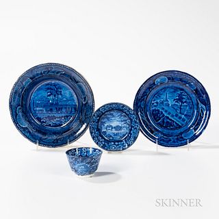 Four Staffordshire Historical Blue Transfer Decorated "Baltimore and Ohio Railroad" Table Items
