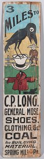Paint Decorated Maple "C.P. Long" Advertising Sign