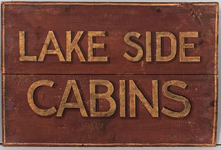 Painted "Lake Side Cabins" Sign