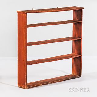 Red-painted Pine Wall Shelf