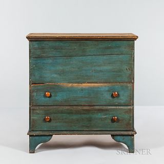 Pine Blue-Painted Chest over Two Drawers